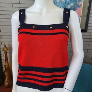 Red and blue striped wide strap tank top by St John wool knit Petite